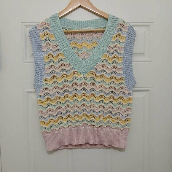 Zara Tops - Zara womens large viscose silk vest Sleevless top open knit mesh lavender blue